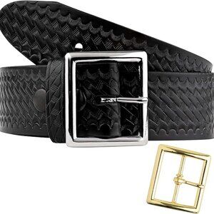 Brand New Men's Black Leather Basketweave Style Belt with Gold Buckle Size 56